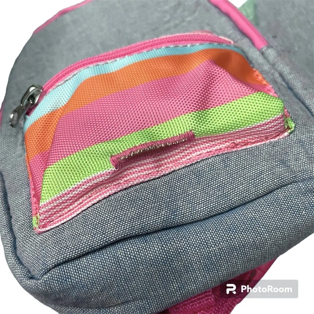 LIKE NEW Top Paw Denim Stripe Fabric Dog Hat and Backpack Set Size S/M
